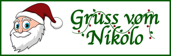 Gruss vom Nikolo - lustiges Banner mit Weihnachtsm&uuml;tze