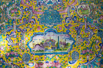 Old mosaic wall in Golestan palace. Teheran, Iran.