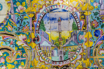 Old mosaic wall in Golestan palace. Teheran, Iran.