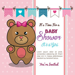 baby shower invitation with stuffed animal vector illustration design