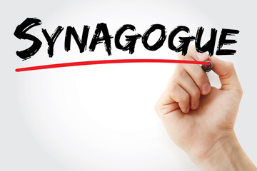 Hand writing Synagogue with marker, concept background