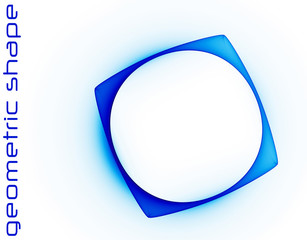 Blue geometric shape with round hole on white