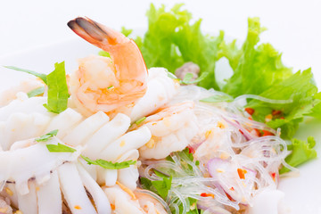 spicy seafood salad with glass noodle