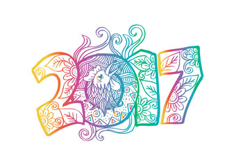  New Year 2017 celebration number in zentangle style.