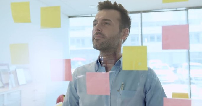 Creative handsome man working on new ideas in the office