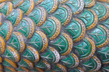 close up of scaly serpent background, the art of Thai temple.