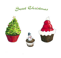 Christmas Cupcakes sketch on white