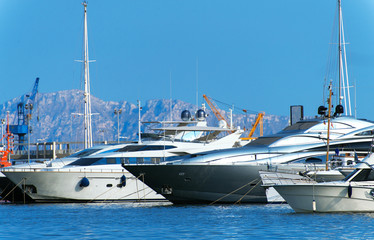 Fototapeta premium Many luxury yachts in the harbor.