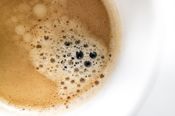close up of espresso, black coffee with bubble, shallow depth of field