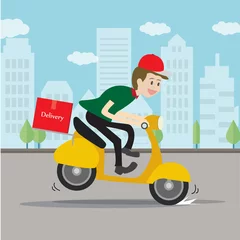 Foto op Plexiglas Delivery man service.fast food online,  Vector illustration business cartoon concept. © NaMong Productions