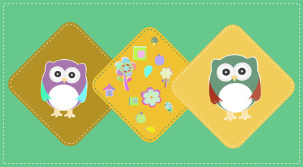 cute owls couple with baby owl, owl family, baby card