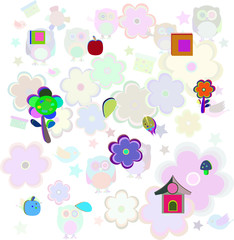 retro flowers and owl kids background pattern,