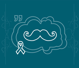 Prostate cancer ribbon awareness on blue background. white ribbon with mustache. Graves Disease,