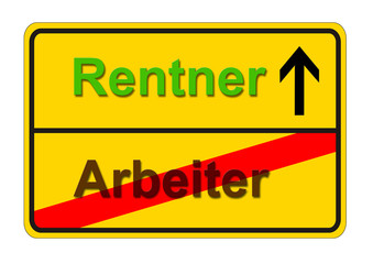 Obraz premium Ortsschild zeigt vom Arbeiter zum Rentner