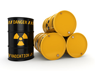 3D rendering Yellow and black radioactive barrels