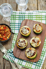 meat of red bell pepper stuffed zucchini