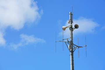 Radio pole and broadcasting when emergency situation with the blue sky background and copy space