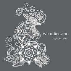 Vector mehendi. White rooster mehendi.