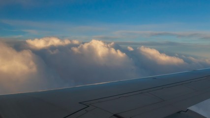 view from the airplane window, ocean blue