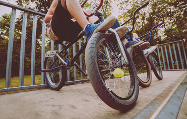 Company of young people on BMX