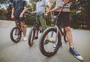 Company of young people on BMX