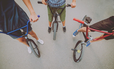 Company of young people on BMX