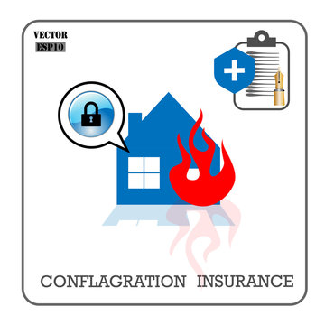 Conflagration insurance. Vector insurance icons.