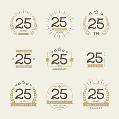 Twenty five years anniversary celebration logotype. 25th anniversary logo set.