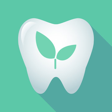 Long shadow tooth icon with a plant