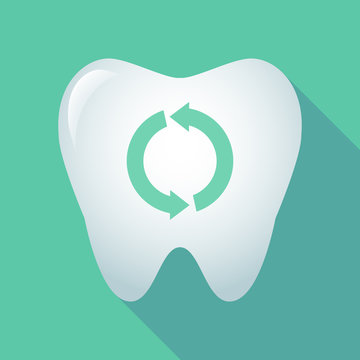 Long shadow tooth icon with a round recycle sign