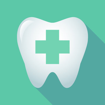 Long shadow tooth icon with a pharmacy sign