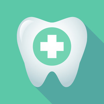 Long shadow tooth icon with a round pharmacy sign