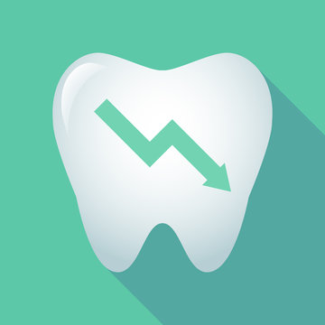 Long shadow tooth icon with a descending graph