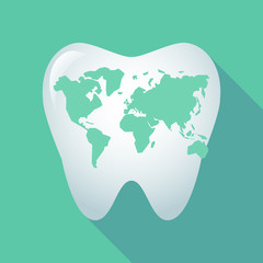 Long shadow tooth icon with a world map