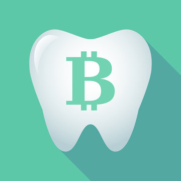 Long shadow tooth icon with a bit coin sign