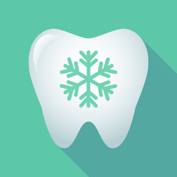 Long shadow tooth icon with a snow flake