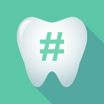 Long shadow tooth icon with a hash tag