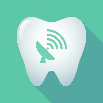 Long shadow tooth icon with a satellite dish