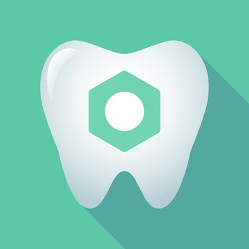 Long shadow tooth icon with a nut