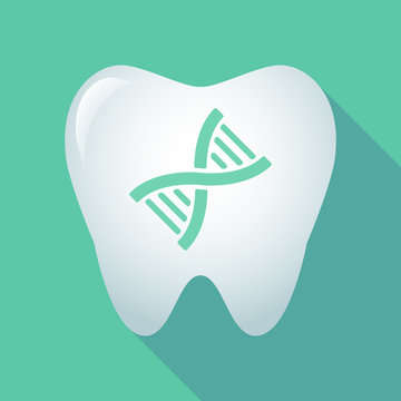 Long shadow tooth icon with a DNA sign