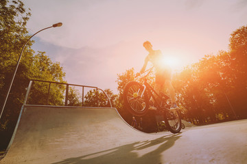 Boy jumping with his bmx in the park.