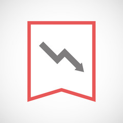 Isolated line art ribbon icon with a descending graph