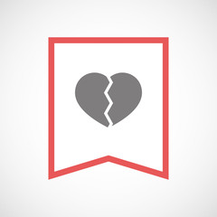 Isolated line art ribbon icon with a broken heart
