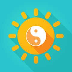 Long shadow bright sun icon with a ying yang