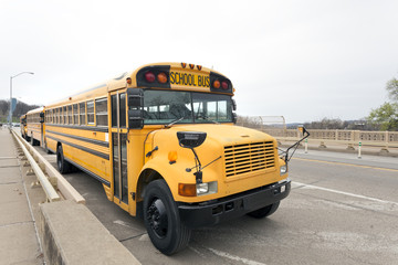 Fototapeta na wymiar School Bus Parked on Bridge