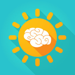 Long shadow bright sun icon with a brain