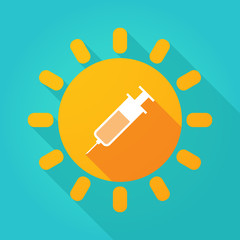 Long shadow bright sun icon with a syringe