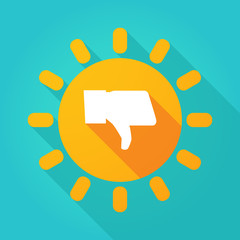 Long shadow bright sun icon with a thumb down hand