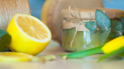 Tasty fruit jam and juicy lemon
