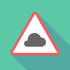 Long shadow triangular warning sign icon with a cloud